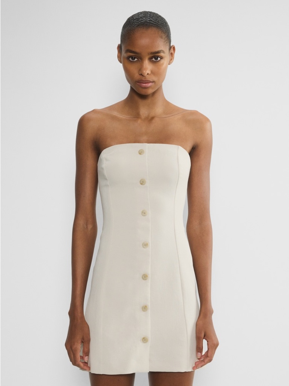 Aritzia Strapless Cream Button-Front Rarity Mini Dress (Size 6)